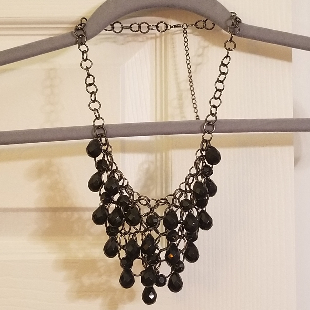 Gunmetal Black Faceted Bead Bib Necklace